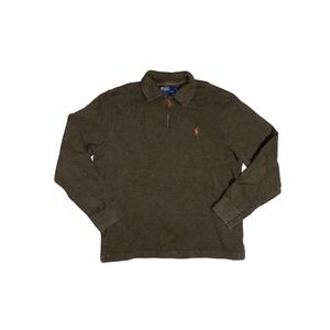 POLO RALPH LAUREN Quarter Zip Sweater Mens L Olive Green Cotton Pullover Pony